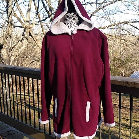 burgundy hooded coat